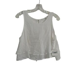 Altar'd State White Cropped Tank Top Sleeveless Back Button Tie, Size Medium New